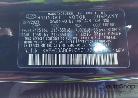 2024 Hyundai Kona Sel z USA, uszkodzony, nr VIN KM8HC3AB6RU050172